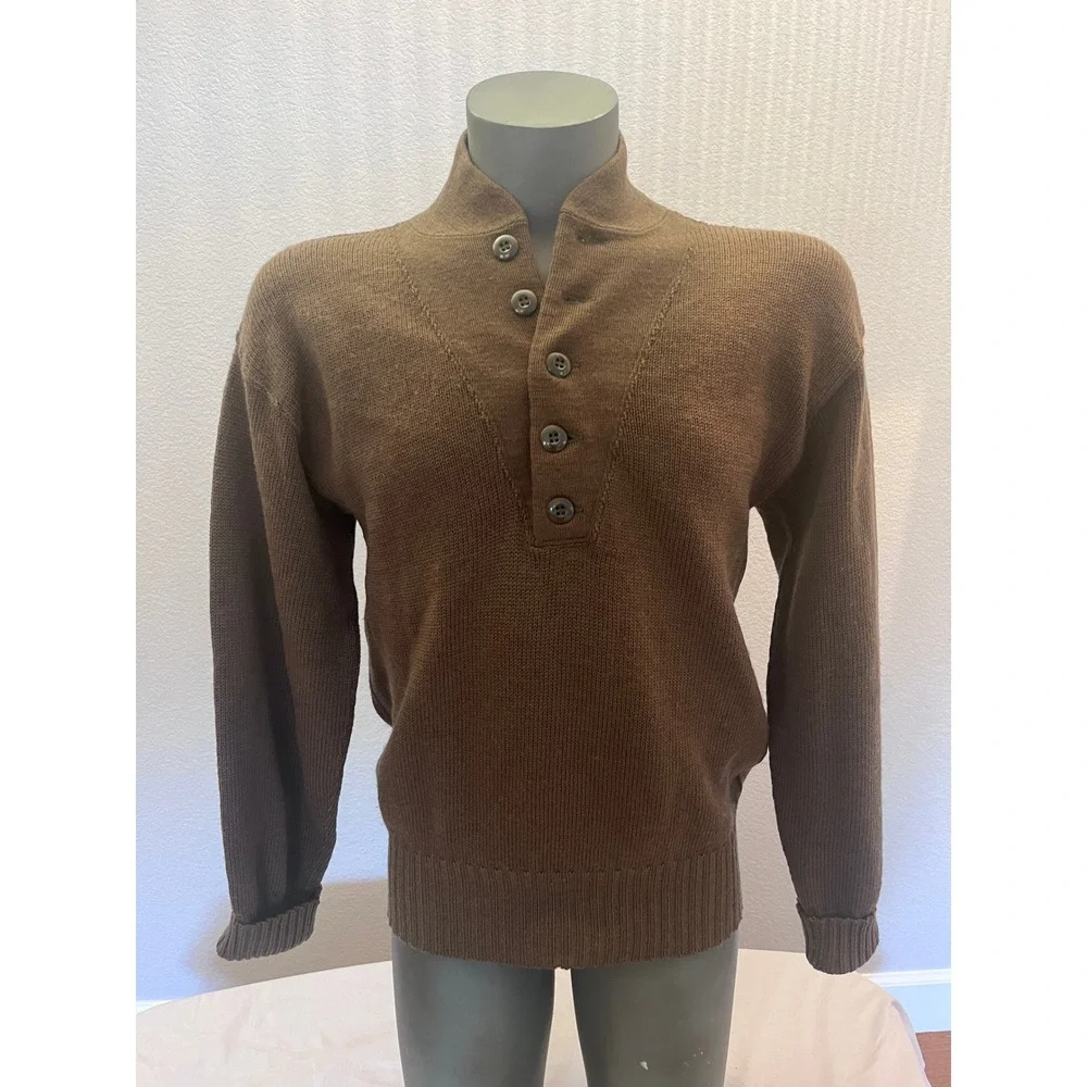 Vintage 1976 US Military 100% Wool Button Mock Neck Sweater Large 42-44